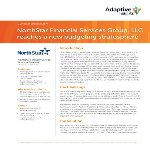 Adaptive Insights: NorthStar Financial Services - A Customer Success Story