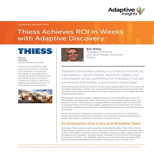 Adaptive Insights: Thiess - Customer Success Story