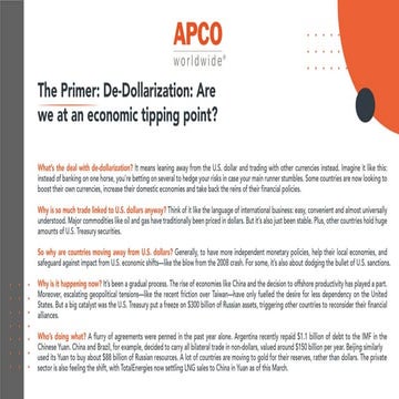 The Primer: De-Dollarization: Are we at an economic tipping point?