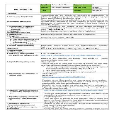 Lesson Plan Dll For Matatag Curriculum 1 Docx