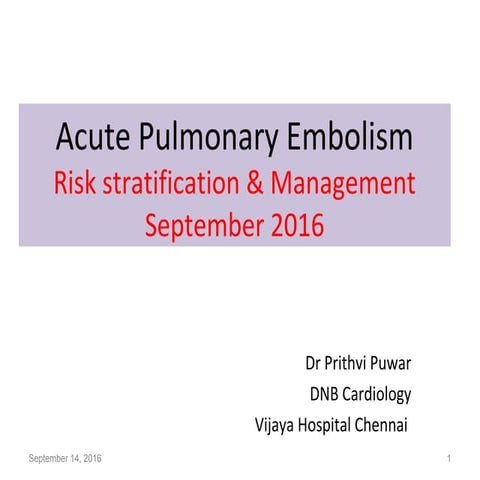 Acute pulmonary embolism - risk stratification and management