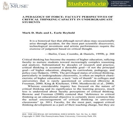 A Pedagogy Of Force  Faculty Perspectives Of Critical Thinking Capacity In Un...