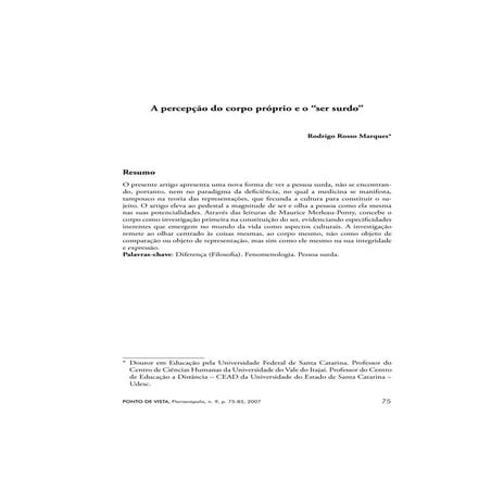 A percepção do corpo proprio e o ser surdo