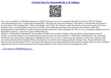 A Perfect Day For Bananafish By J. D. Salinger