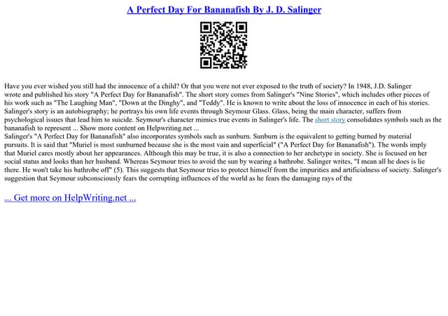 A Perfect Day For Bananafish By J. D. Salinger