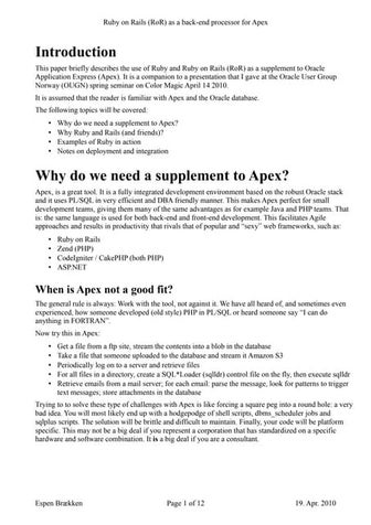 Ruby on Rails (RoR) as a back-end processor for Apex 