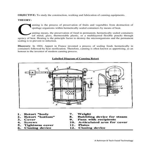 Canning Equipments: Construction & Working