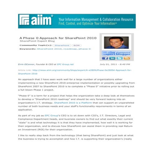 A Phase 0 Approach for SharePoint 2010 - EPC Group