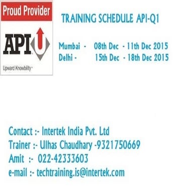 TRAINING SCHEDULE FOR API-Q1(9th Edition) | PDF