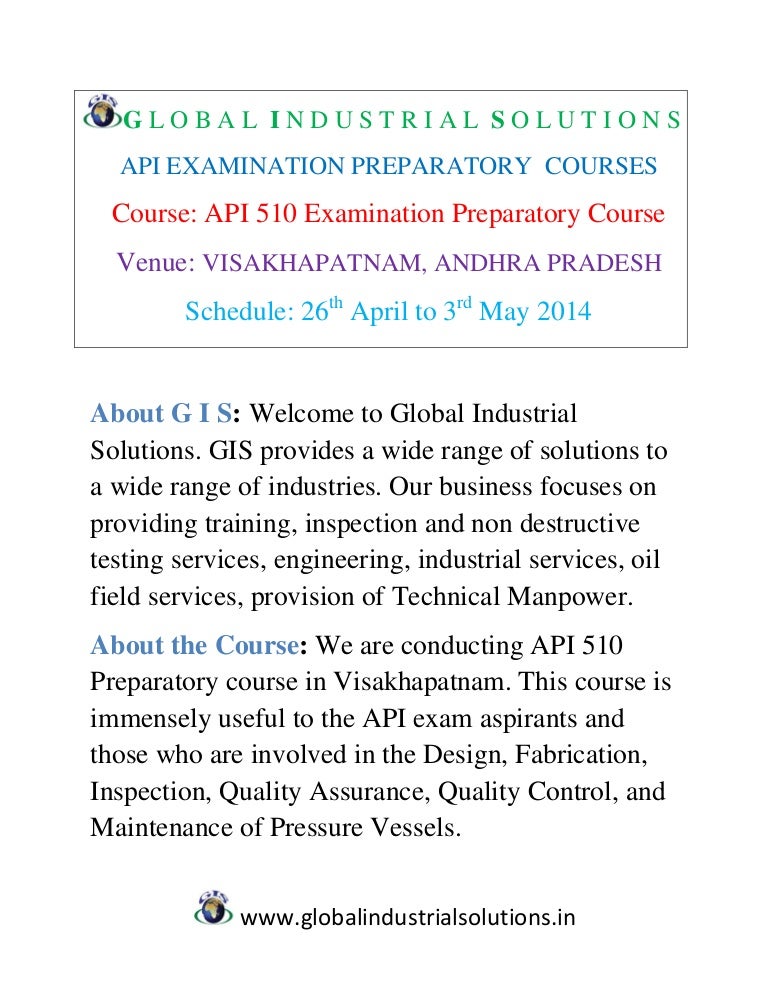 Api 510 examination preparatory course