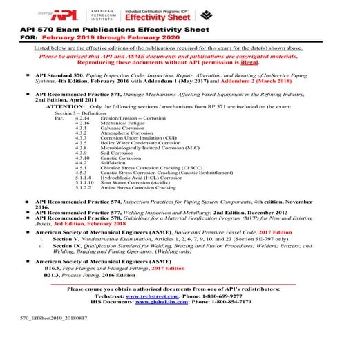 Api 570 effectivity sheet