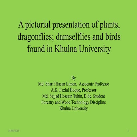 A pictorial presentation of plants, dragonflies; damselflies and birds found in Khulna University