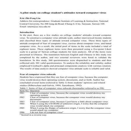 A pilot study on college student's attitudes toward computer virus