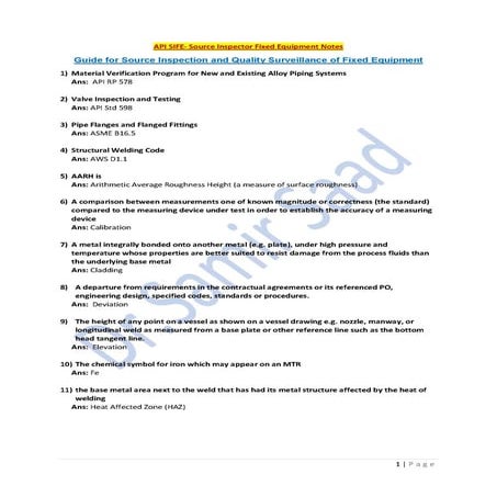 API SIFE-Source Inspector Fixed Equipment Notes-Dr. Samir Saad