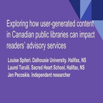 Exploring how user-generated content in Canadian public libraries can impact readers’ advisory services