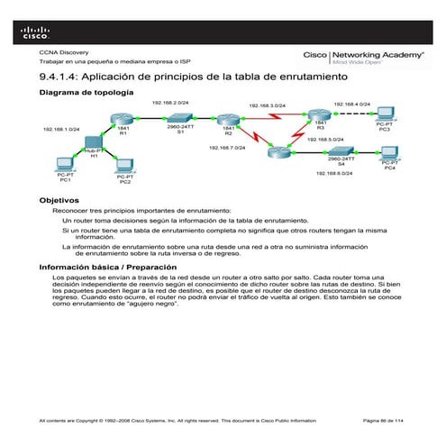 Aplicación de principios de la tabla de enrutamiento