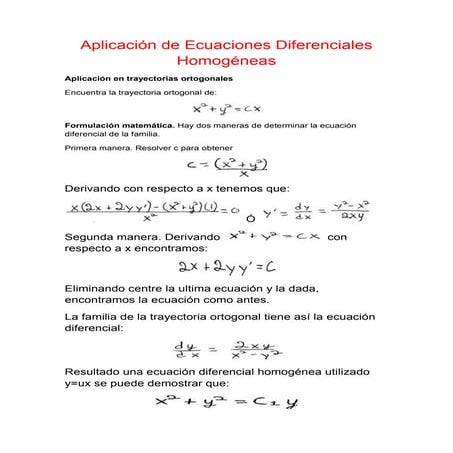 Aplicación de ecuaciones diferenciales homogéneas