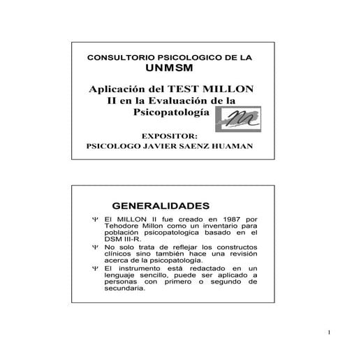 Aplicación del test millon ii en la evaluación