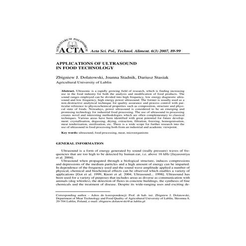 Aplicación de ultrasonido en tecnologia de alimentos