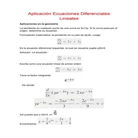 Aplicación ecuaciones diferenciales lineales