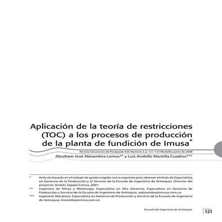 Aplicacion de toc en los procesos de produccion de imusa