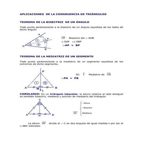 Aplicaciones  de la congruencia de triángulos
