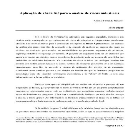 Aplicação de check list para a análise de riscos industriais