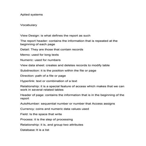 Aplied systems- vocabulary