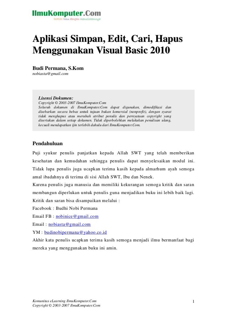 Aplikasi Edit Simpan Hapus Cari Data Menggunakan Visual Basic 20101