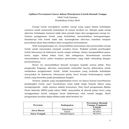 Aplikasi persamaan linear dalam manajemen listrik rumah tangga