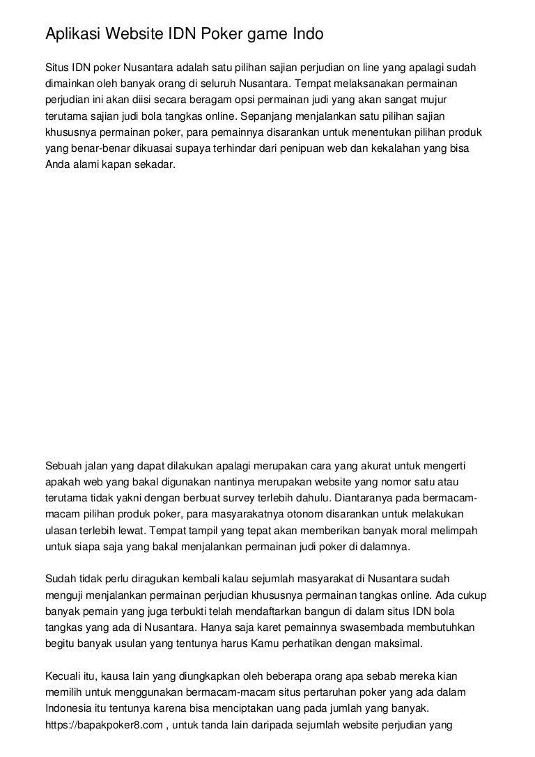 Aplikasi Website IDN Poker game Indo
