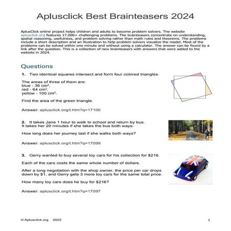 100 Aplusclick.org Best  Brainteasers 2024