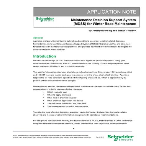 Application Note: Maintenance Decision Support System (MDSS) for Winter Road ...