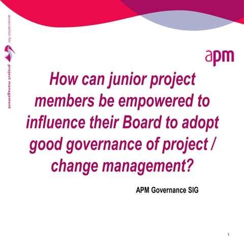 How can you influence your Board to adopt good governance of project / change...