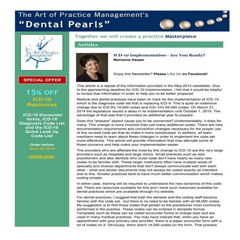 The Art of Practice Management Dental Pearls - June 2015