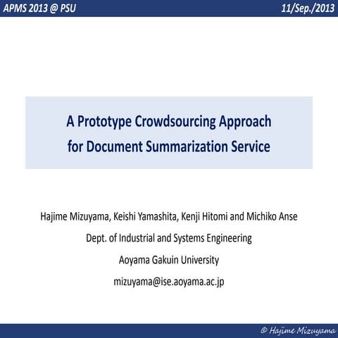 A Prototype Crowdsourcing Approach for Document Summarization Service