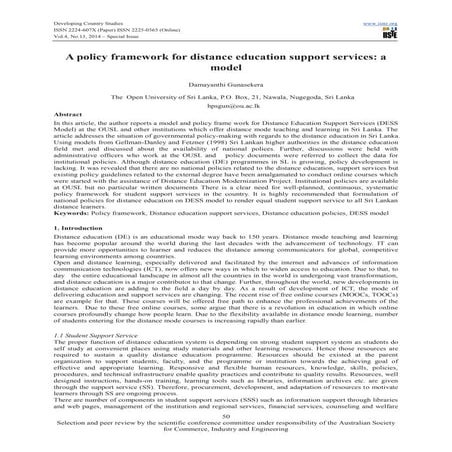 A policy framework for distance education support services