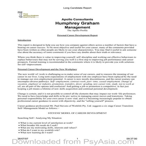 Apollo Development Personality Report | PDF