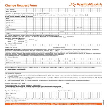 Apollo Munich Change Request Form