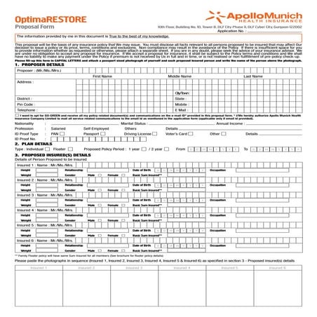Apollo Munich Optima Restore Proposal From