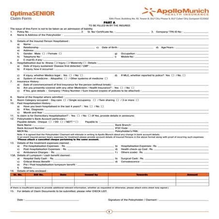 Apollo Munich Optima Senior Claim Form