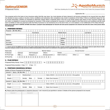 Apollo Munich Optima Senior Proposal From