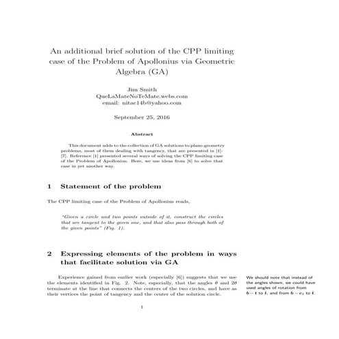 An additional brief solution of the CPP limiting case of the Problem of Apoll...