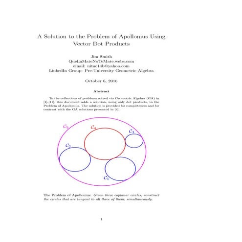 A Solution to the Problem of Apollonius Using Vector Dot Products