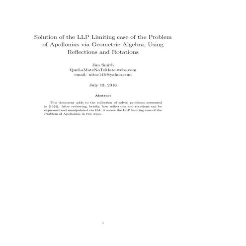 Three Solutions of the LLP Limiting Case of the Problem of Apollonius via Geo...