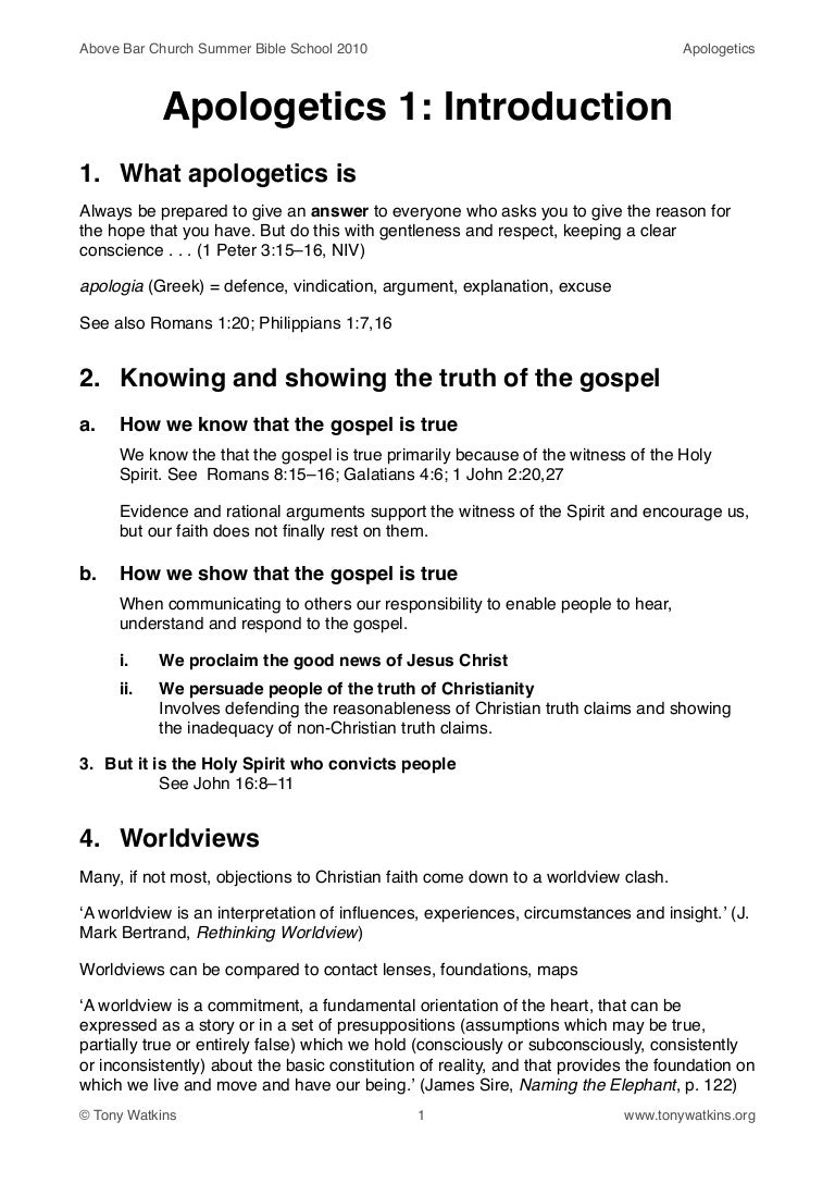 A1. Introduction to Apologetics (handout)