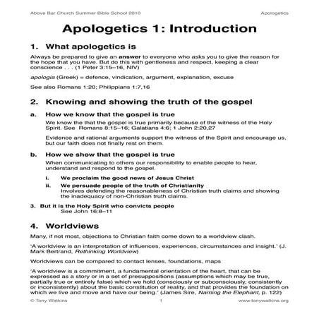 A1. Introduction to Apologetics (handout)