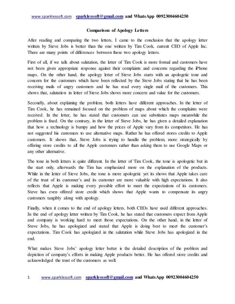 comparison of apology letters