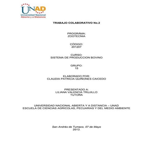 Trabajo colaborativo 2. Sistema de Produccion Bovino