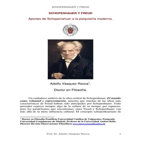 Aportes de schopenahuer a la psiquiatría moderna  theoria   adolfo vásquez rocca dr. en filosofía 
